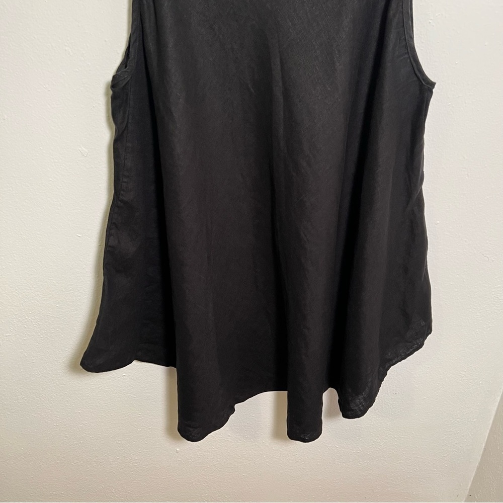 Ali Designer Women's Sleeveless Swing Tunic Mini Dress Black V-Neck Linen A-Line - Picture 3 of 8